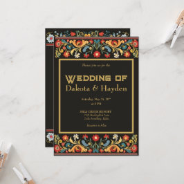 Faire-part de mariage d'art populaire foncé, écrit