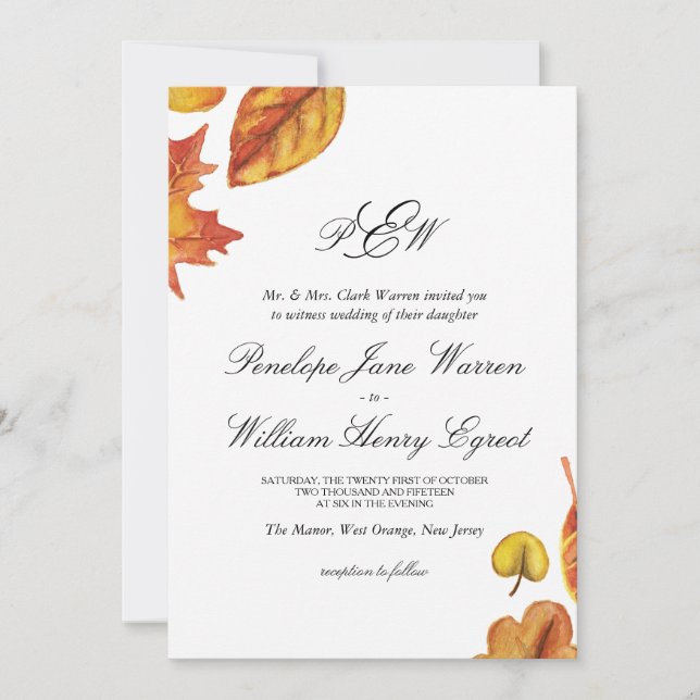 Faire-part de mariage d'automne (Devant)