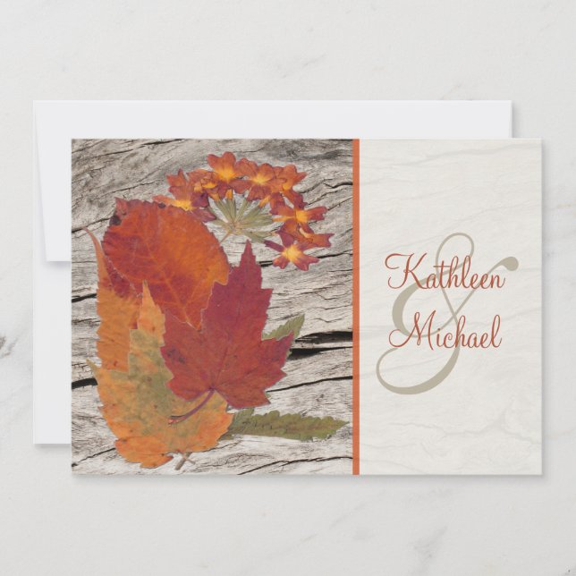 Faire-part de mariage d'automne sec de feuille et (Devant)