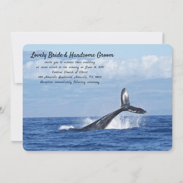 Faire-part de mariage de baleine bleue (Devant)