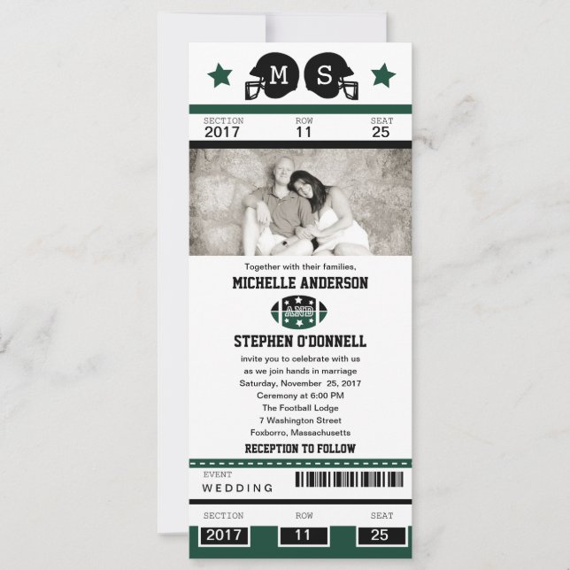 Faire-part de mariage de billet du football (Devant)