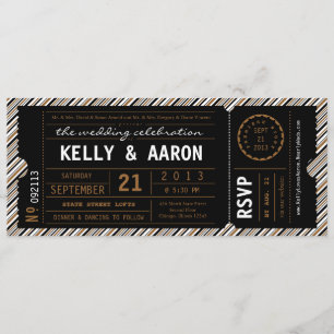 Faire-part de mariage de billets ViP en noir et Br