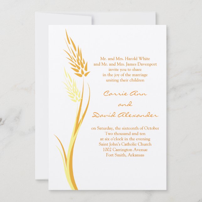 Faire-part de mariage de blé d'automne ivoire (Devant)
