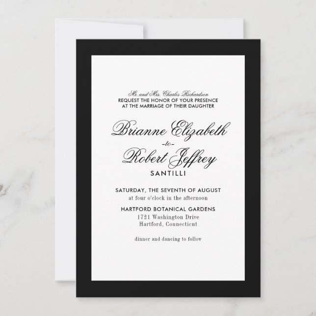 Faire-part de mariage de bordure noir et blanc cla (Devant)