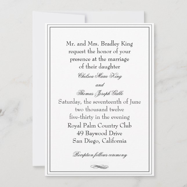 Faire-part de mariage de bordure noire simple (Devant)