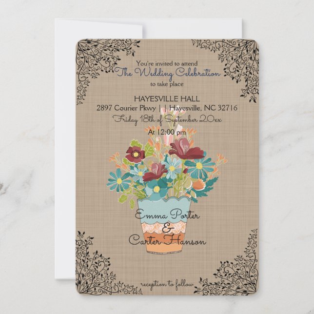 Faire-part de mariage de Burlap à fleurs rustiques (Devant)