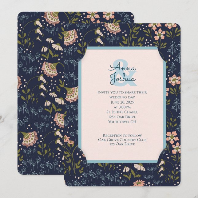 Faire-part de mariage de cadre à fente florale (Devant / Derrière)