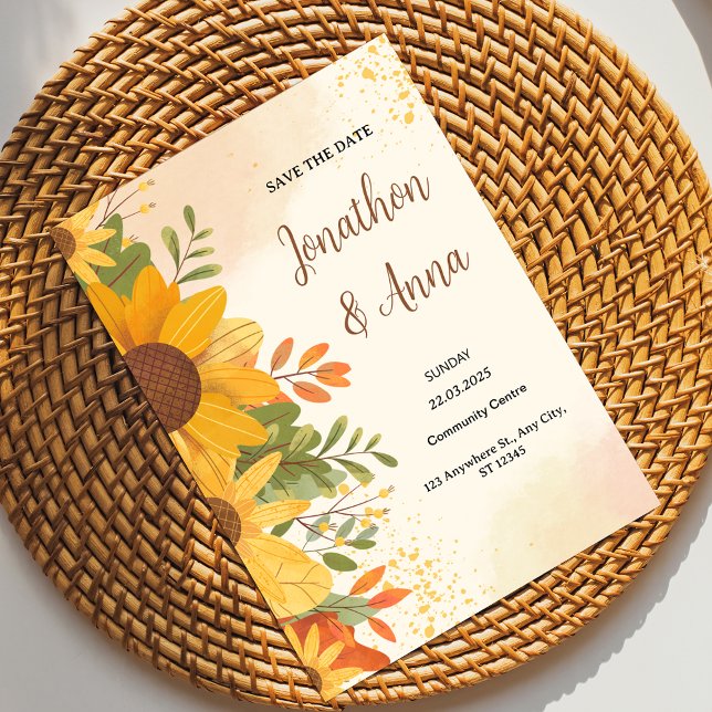 Faire-part de mariage de cadre de fleurs jaunes (Créateur téléchargé)