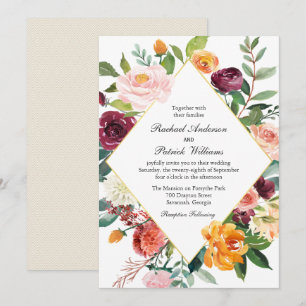 Faire-part de mariage de cadre diamant floral auto
