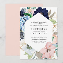 Faire-part de mariage de cadre floral bleu marine