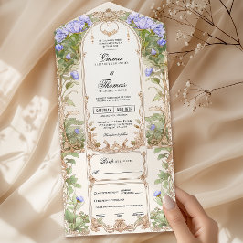 Faire-part de mariage de cadre Floral d'or violet
