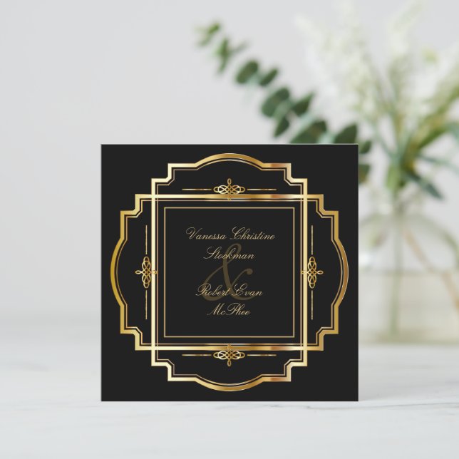 Faire-part de mariage de cadre Or (Debout devant)
