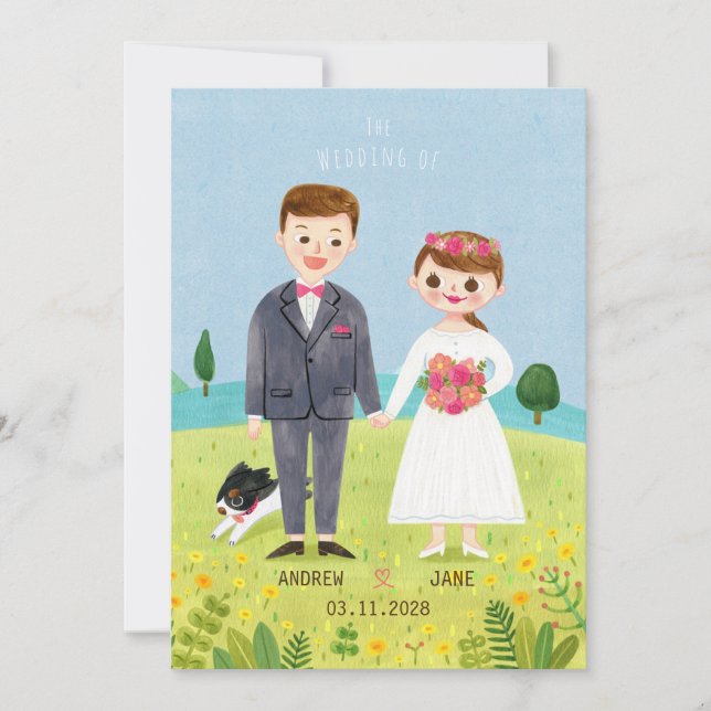 Faire-part de mariage de caractère mignon (Devant)