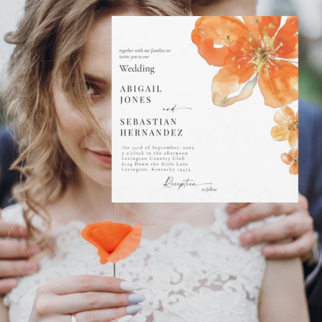Faire-part de mariage de Carré d'aquarelle orange (Créateur téléchargé)