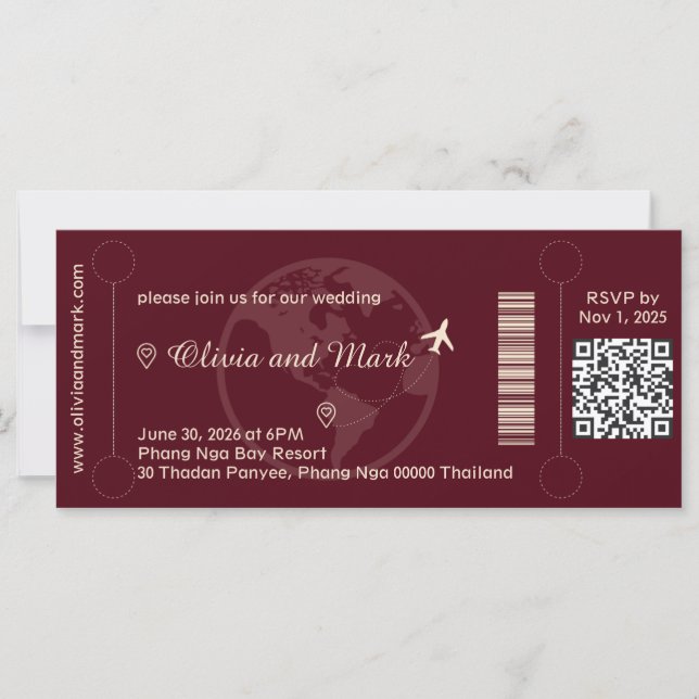 Faire-part de mariage de carte d'embarquement - Bo (Devant)