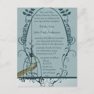 Faire-part de mariage de carte postale Peacock Bir