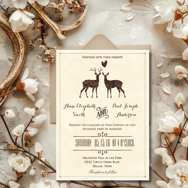 Faire-part de mariage de cerfs aquarelles (Watercolor Deers wedding invitation)