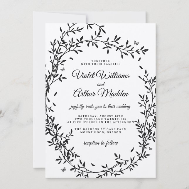 Faire-part de mariage de charme Woodland (Devant)