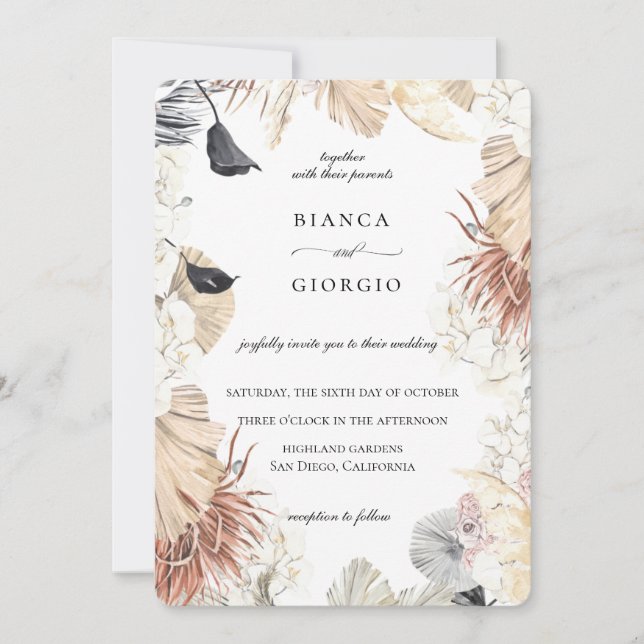 Faire-part de mariage de charpente de la jungle bo (Devant)