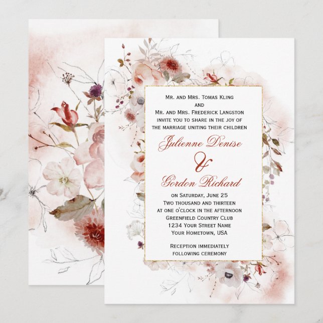 Faire-part de mariage de charpente florale moderne (Devant / Derrière)