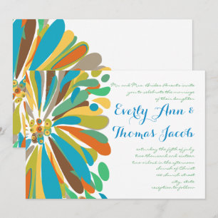 Faire-part de mariage de chrysanthème bleu et vert