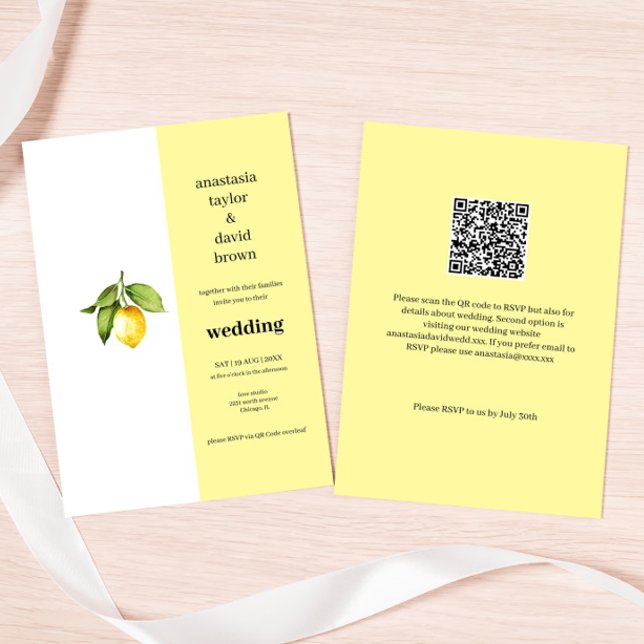 Faire-part de mariage de code QR du citron jaune (Créateur téléchargé)