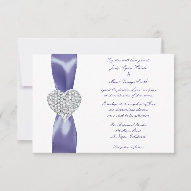 Faire-part de mariage de coeur couleur bleu violet (Devant)