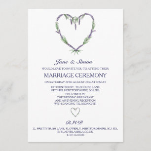 Faire-part de mariage de coeur de lavande