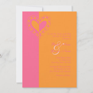 Faire-part de mariage de coeur rose et orange chau