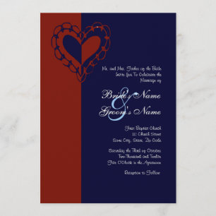Faire-part de mariage de coeur rouge, blanc et ble