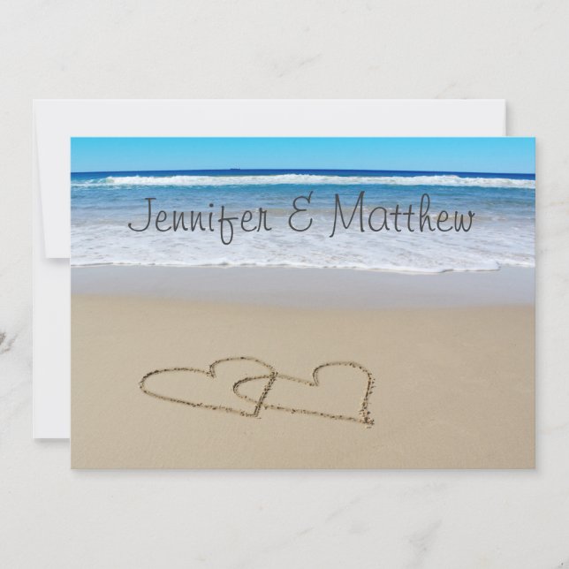 Faire-part de mariage de coeurs d'amour de plage (Devant)