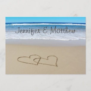 Faire-part de mariage de coeurs d'amour de plage