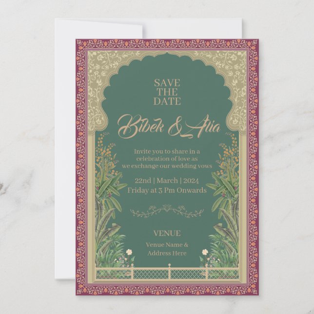 Faire-part de mariage de conception de Mughal (Devant)