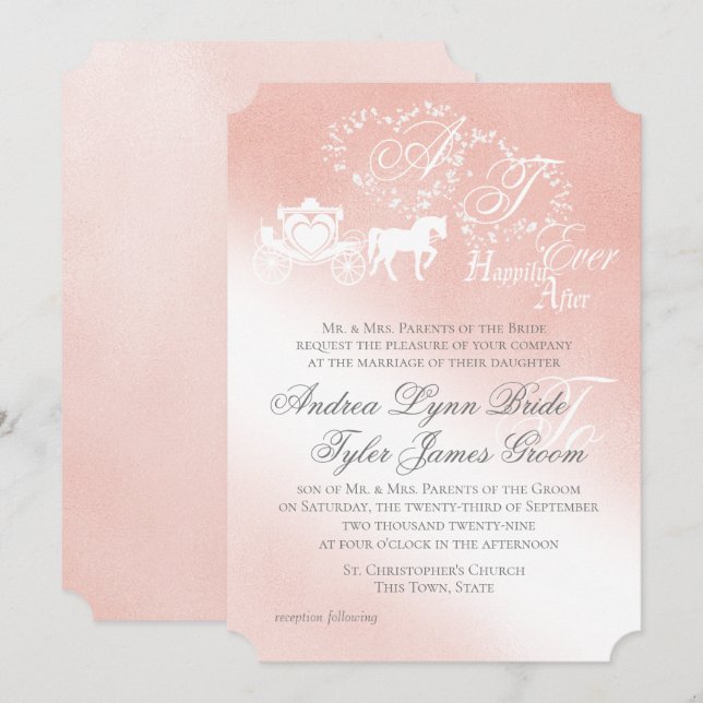 Faire-part de mariage de conte de fées rose pâle e (Devant / Derrière)