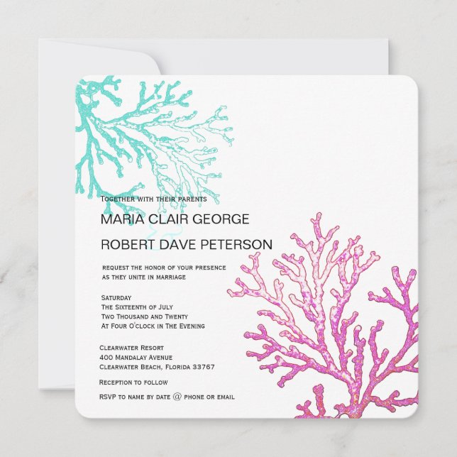 Faire-part de mariage de corail moderne de (Devant)