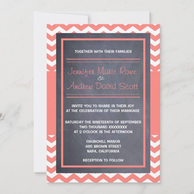 Faire-part de mariage de Coral Chevron (Devant)