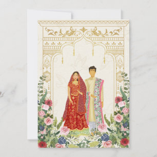 Faire-part de mariage de couple indien Red & Gold