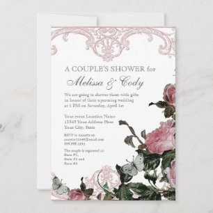 Faire-part de Mariage de Couple, Treillis Rose Vin