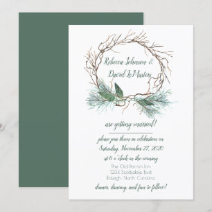Faire-part de mariage de couronne de pin d'hiver