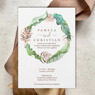 Faire-part de mariage de couronne feuille banane