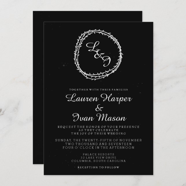 Faire-part de mariage de couronne rustique Chalkbo (Devant / Derrière)