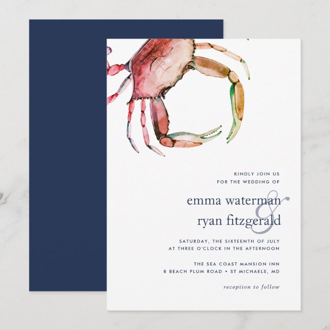 Faire-part de mariage de crabe rouge (Devant / Derrière)