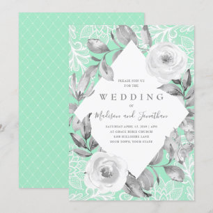 Faire-part de mariage de dentelle florale gris de
