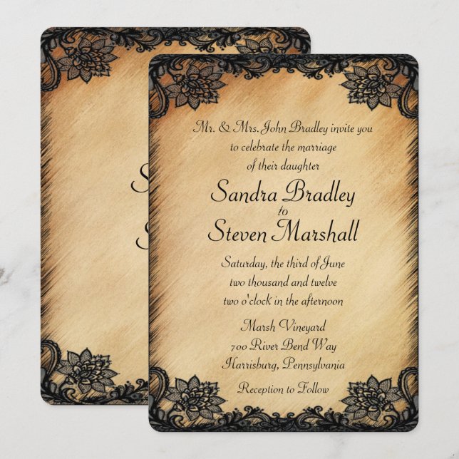 Faire-part de mariage de dentelle rustique (Devant / Derrière)