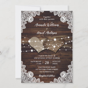 Faire-part de mariage de dentelle Rustique Burlap