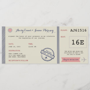 Faire-part de mariage de destination de billet