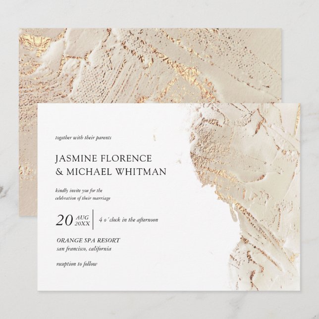 faire-part de mariage de fausse feuille or texturé (Devant / Derrière)