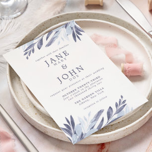 Faire-part de mariage de feuillage gris bleu