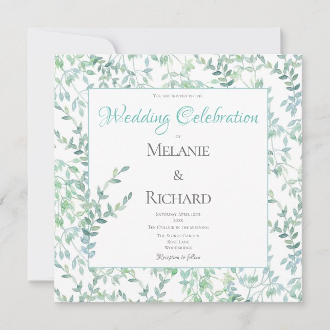 Faire-part de mariage de feuillage vert printemps (Devant)