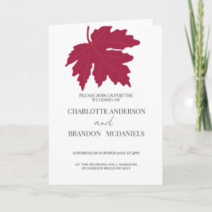 Faire-part de mariage de feuille d'érable rouge d'